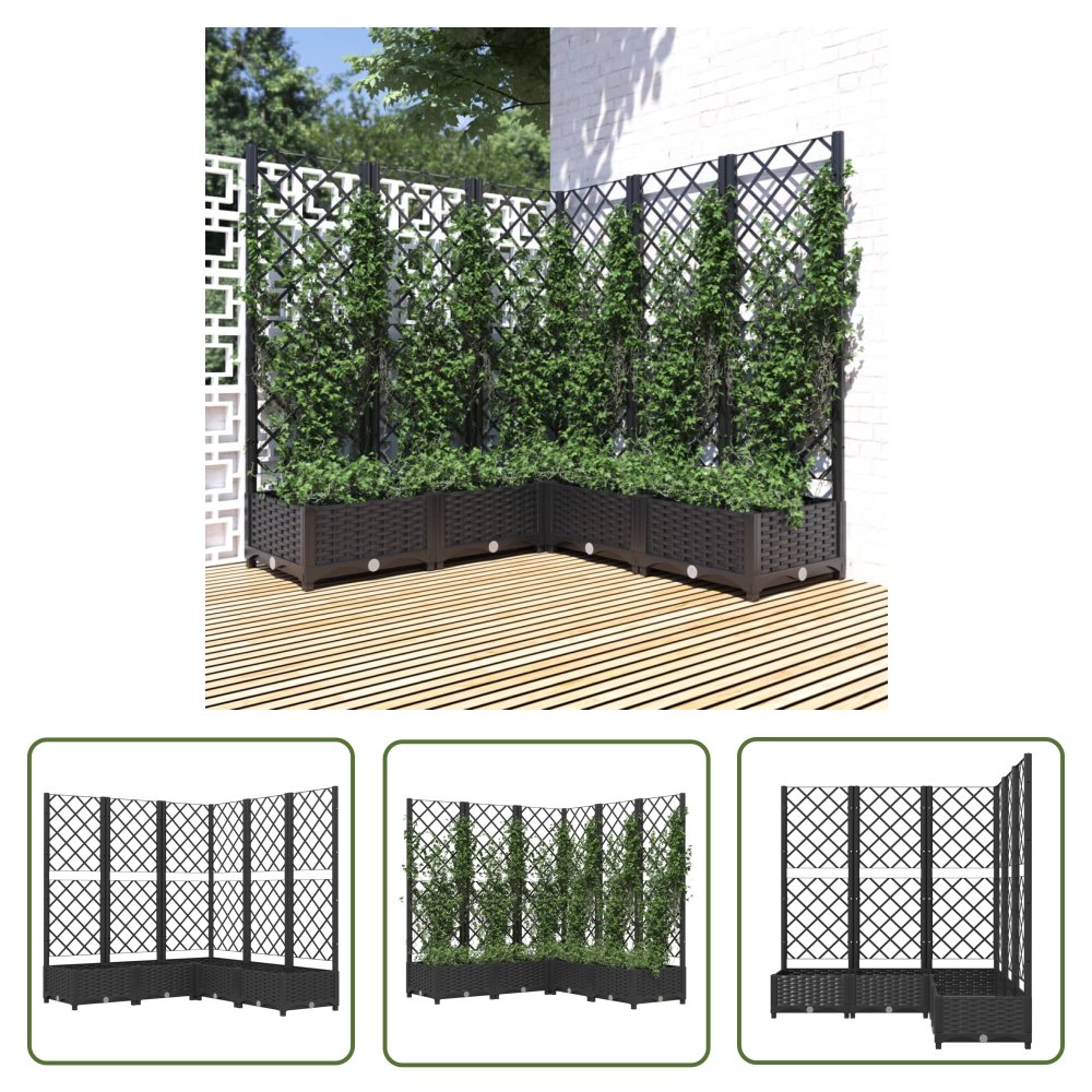 The Living Store Donica ogrodowa z kratką - czarna - 120x120x121 -5 cm - PP - Donica Ogrodowa