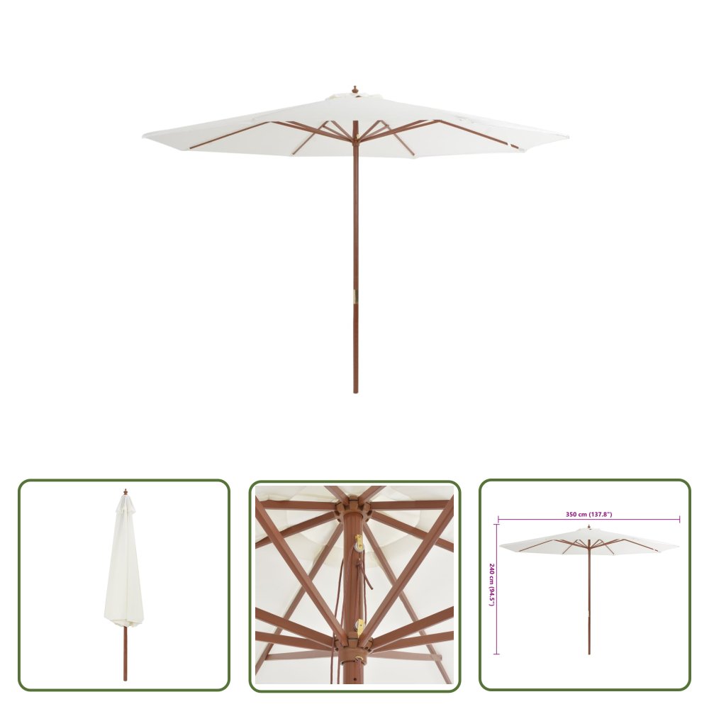 The Living Store Parasol ogrodowy na drewnianym słupku - 350 cm - piaskowa biel - Parasol