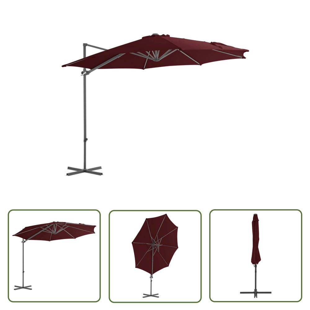 The Living Store Parasol wiszący na stalowym słupku - bordowy - 300 cm - Parasol Wiszący