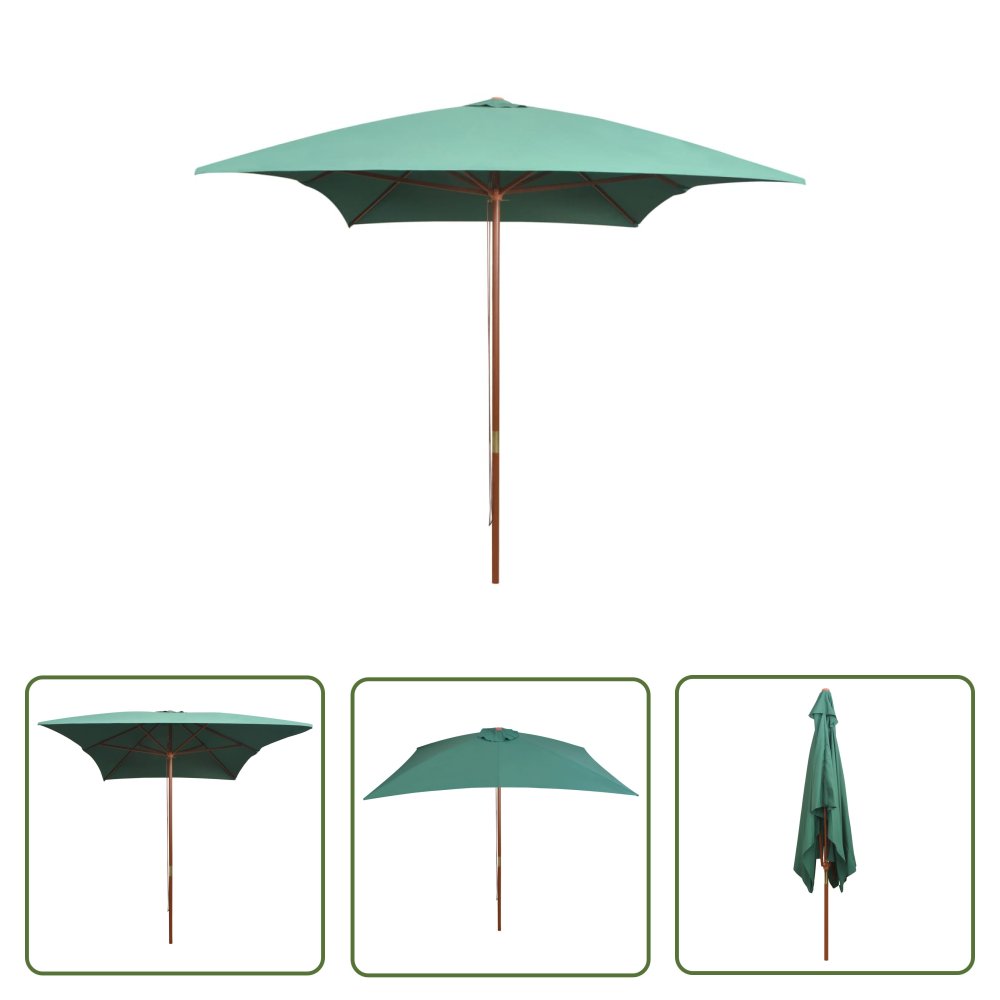 The Living Store Parasol ogrodowy - 200x300 cm - drewniany stelaż - zielony - Parasol Ogrodowy