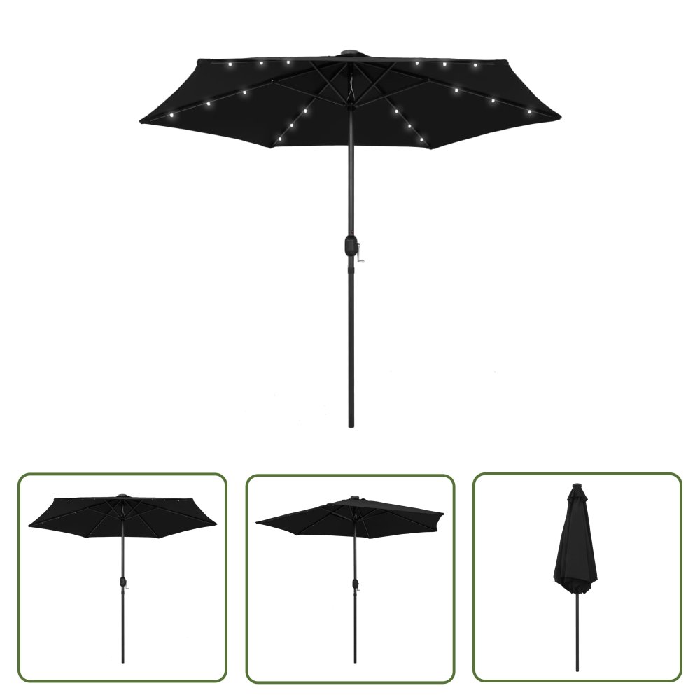 The Living Store Parasol ogrodowy z LED i aluminiowym słupkiem - 270 cm - czarny - Parasol Ogrodowy