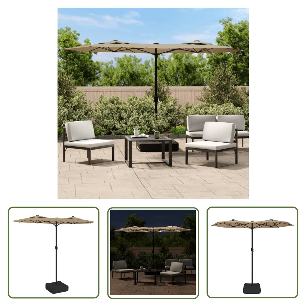 The Living Store Podwójny parasol ogrodowy z LED - taupe - 316x240 cm - Parasol Ogrodowy