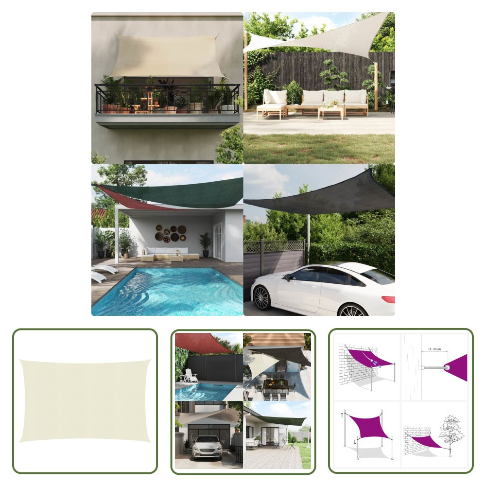 The Living Store Żagiel przeciwsłoneczny - 160 g/m² - kremowy - 5x6 m - HDPE - Żagiel Ogrodowy