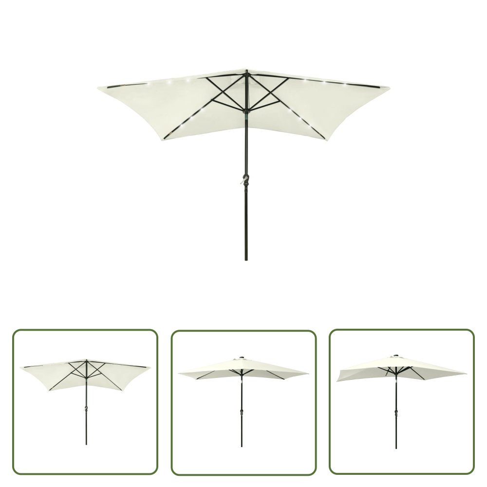 The Living Store Parasol ogrodowy z LED i stalowym słupkiem - piaskowy - 2x3 m - Parasol Ogrodowy