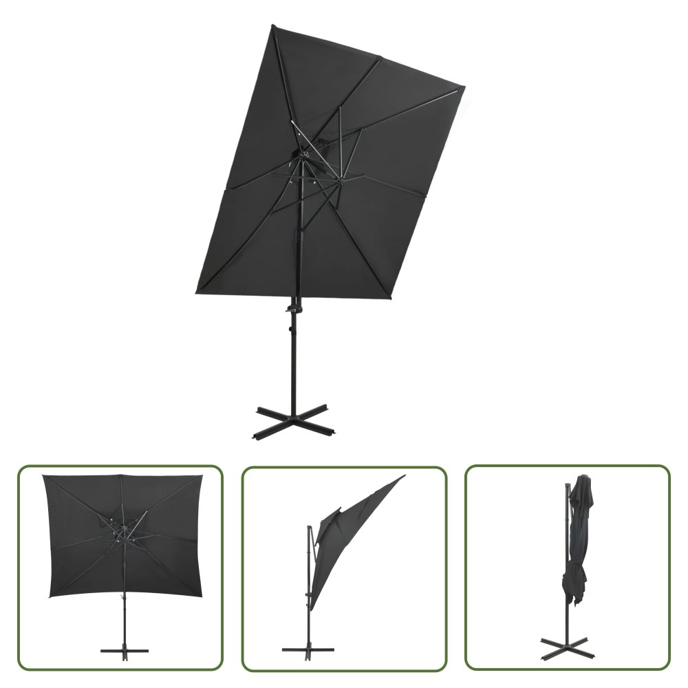 The Living Store Parasol wiszący z podwójną czaszą - 250x250 cm - antracytowy - Parasol Wiszący