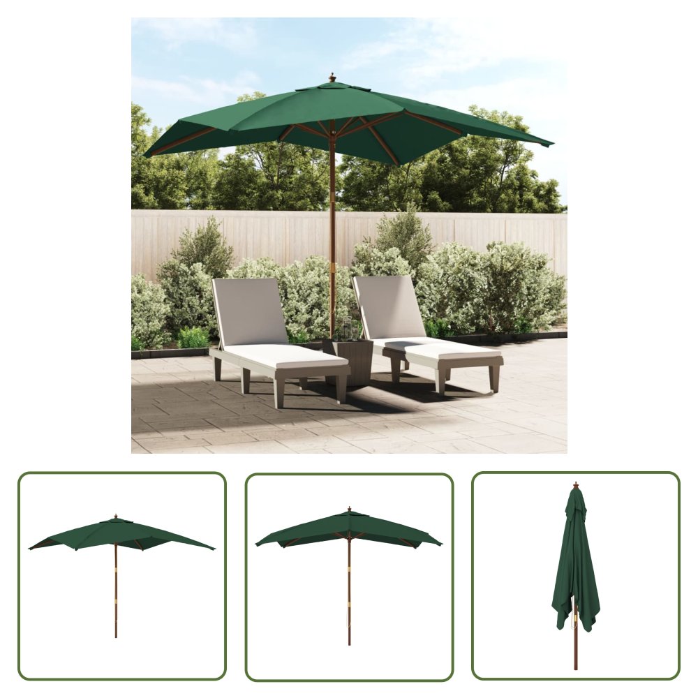 The Living Store Parasol ogrodowy na drewnianym słupku - zielony - 300x300x273 cm - Parasol Ogrodowy