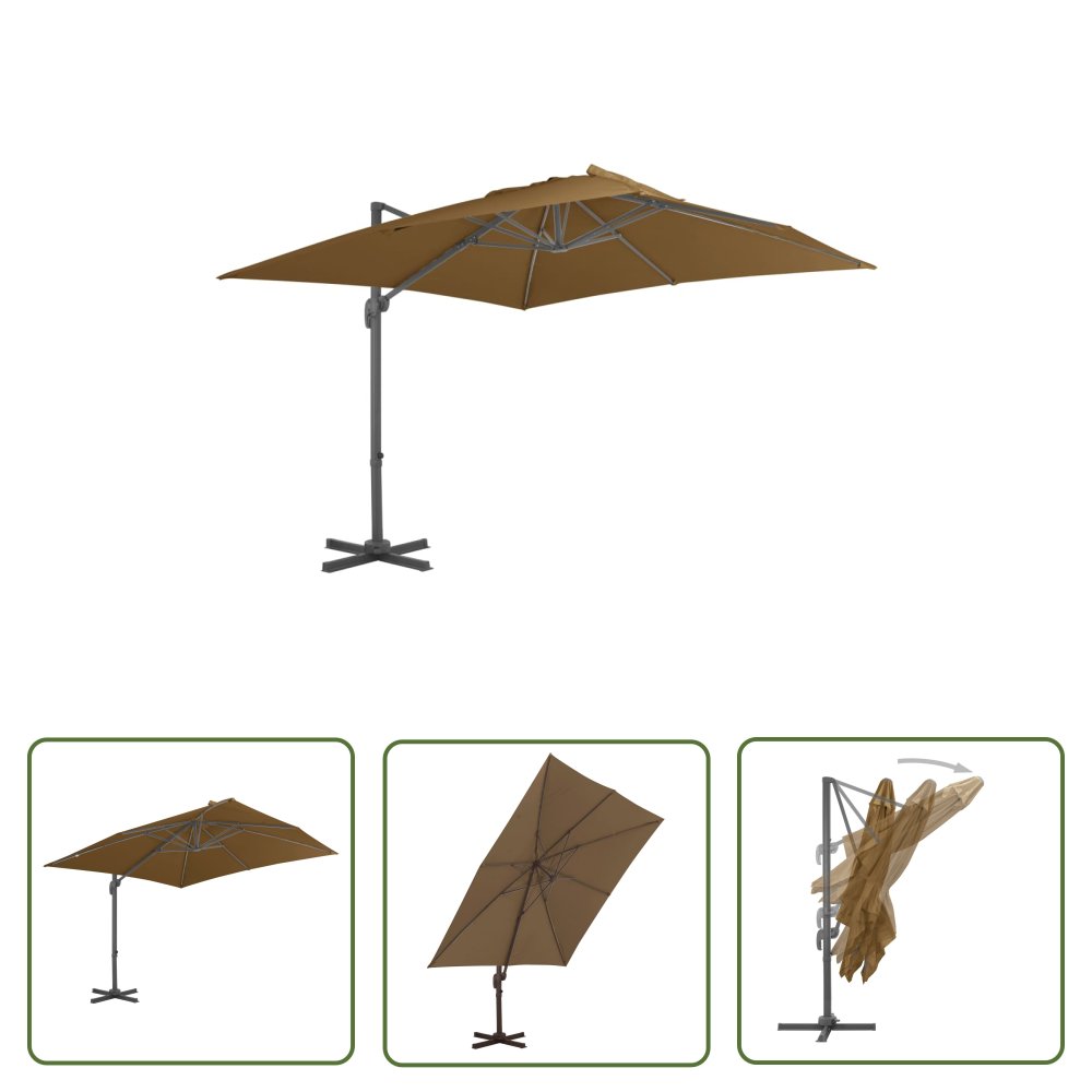 The Living Store Parasol wiszący z aluminiowym słupkiem - 300x300 cm - taupe - Parasol Wiszący