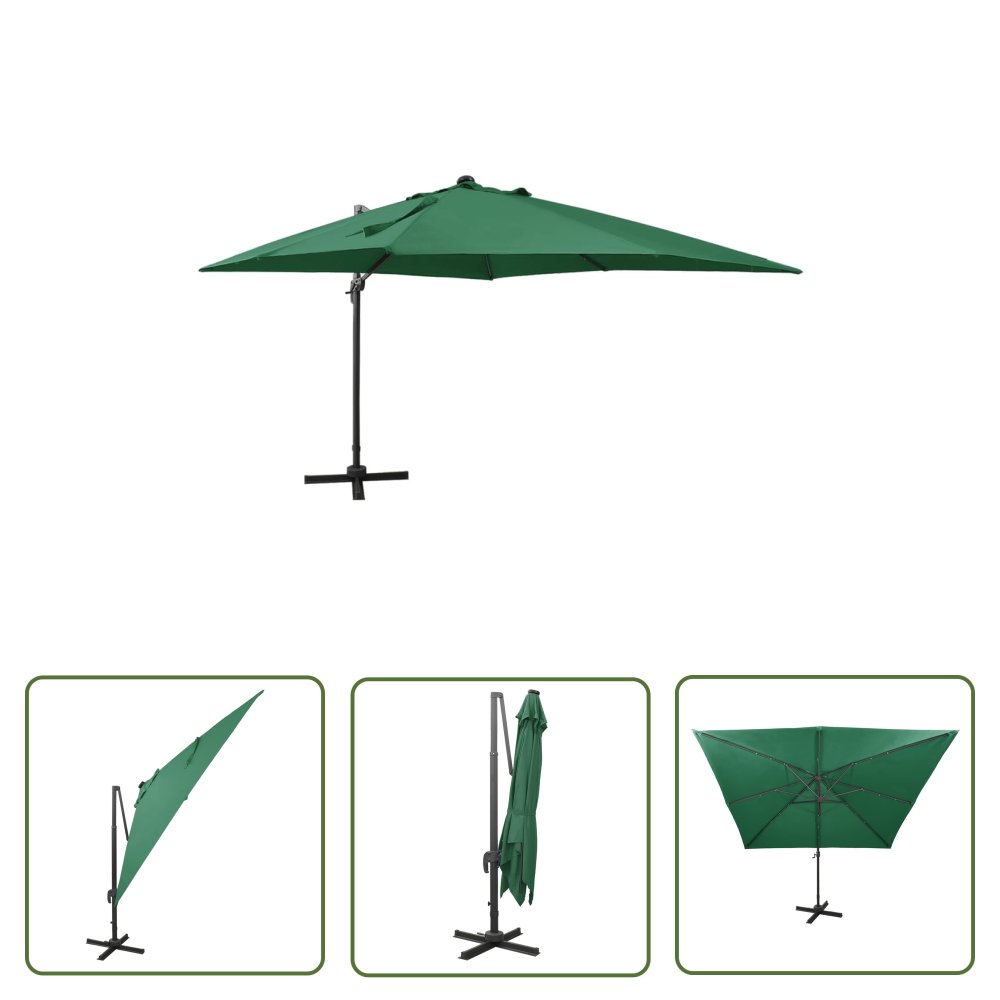 The Living Store Parasol wiszący z LED i słupkiem - zielony - 300 cm - Parasol Wiszący