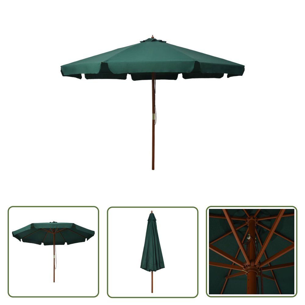 The Living Store Parasol ogrodowy na drewnianym słupku - 330 cm - zielony - Parasol