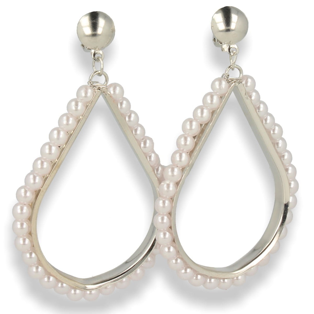 Klipsy do uszu wiszące srebrne z perłami