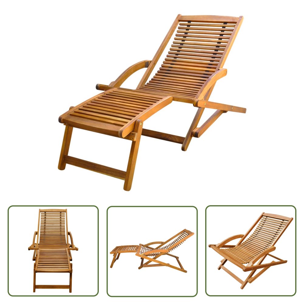 The Living Store Leżak tarasowy z podnóżkiem - lite drewno akacjowe - Leżak