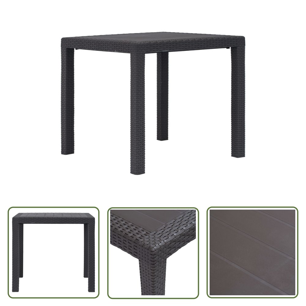 The Living Store Stolik ogrodowy - 79x79x72 cm - plastik o wyglądzie rattanu - brąz - Stolik Ogrodowy