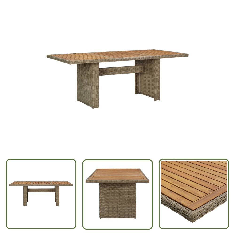 The Living Store Stół ogrodowy - brązowy - 200x100x74 cm - rattan PE - Stół Ogrodowy