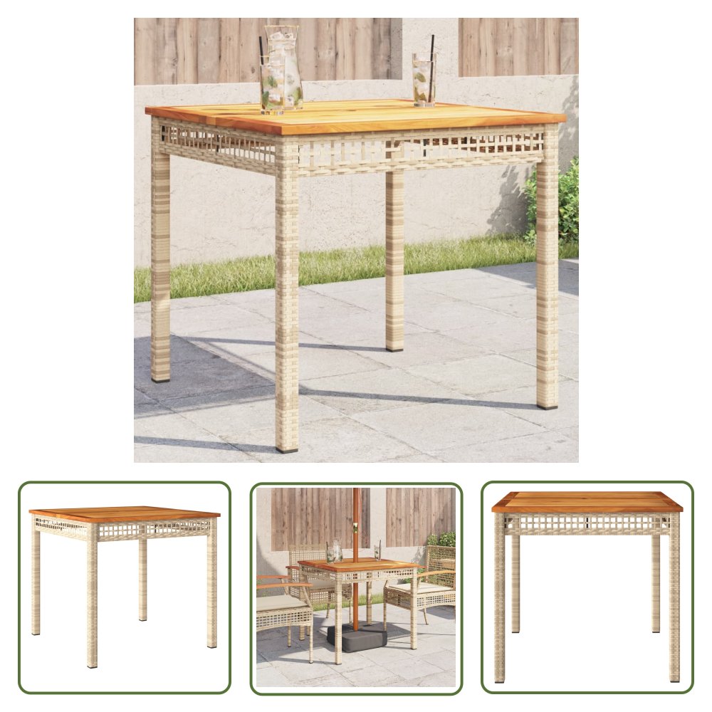 The Living Store Stolik ogrodowy - beżowy - 80x80x75 cm - polirattan i akacja - Stół Ogrodowy