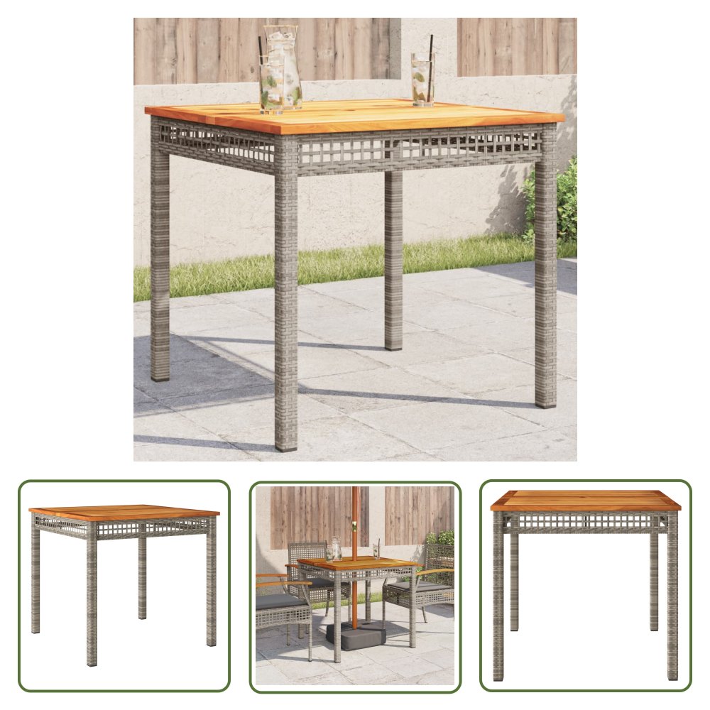 The Living Store Stolik ogrodowy - szary - 80x80x74 cm - polirattan i akacja - Stół Ogrodowy