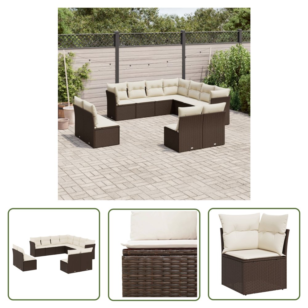 The Living Store 11-cz. zestaw mebli ogrodowych z poduszkami - brązowy - rattan PE - Sofa Ogrodowa