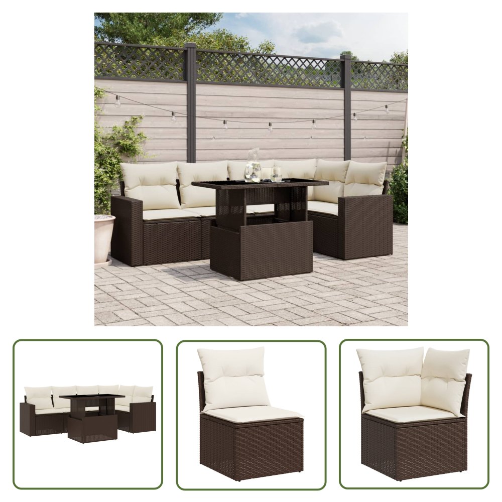 The Living Store 6-cz. zestaw wypoczynkowy do ogrodu - z poduszkami - brązowy - Sofa Ogrodowa