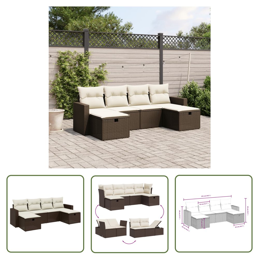 The Living Store 6-cz. zestaw wypoczynkowy do ogrodu - z poduszkami - brązowy - Sofa Ogrodowa