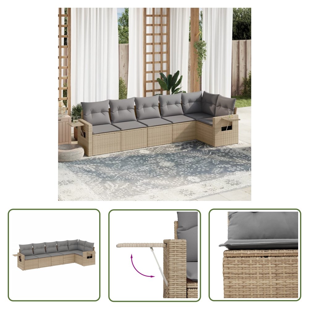 The Living Store 6-cz. zestaw mebli ogrodowych z poduszkami - beżowy - polirattan - Sofa Ogrodowa
