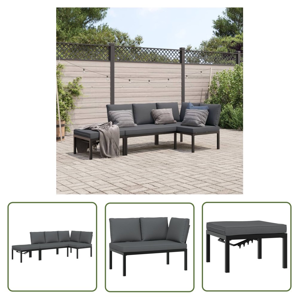 The Living Store 3-cz. zestaw mebli do ogrodu - z poduszkami - czarne aluminium - Zestaw Wypoczynkowy Do Ogrodu