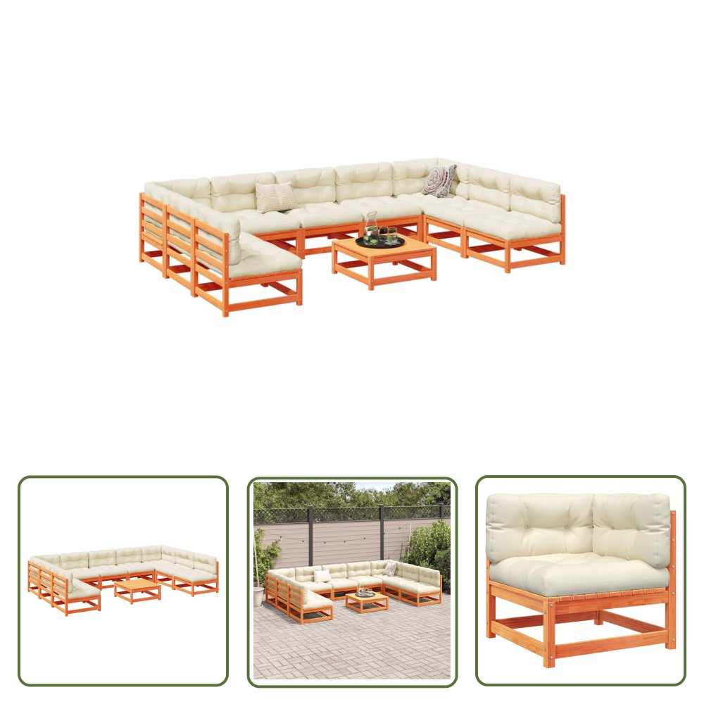 The Living Store 10-cz zestaw wypoczynkowy do ogrodu - z poduszkami - woskowy brąz - Zestaw Wypoczynkowy Do Ogrodu