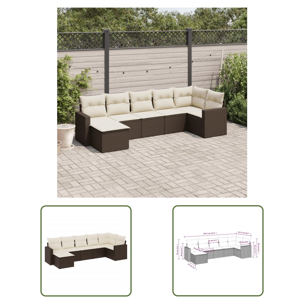 The Living Store 7-cz. zestaw wypoczynkowy do ogrodu - z poduszkami - brązowy - Sofa Ogrodowa