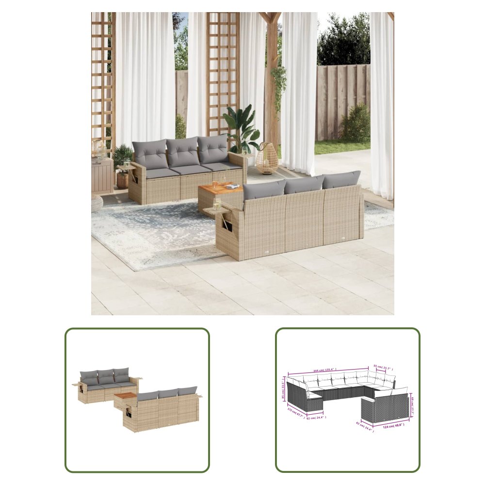 The Living Store 7-cz. zestaw mebli ogrodowych z poduszkami - mieszany beż - Sofa Ogrodowa