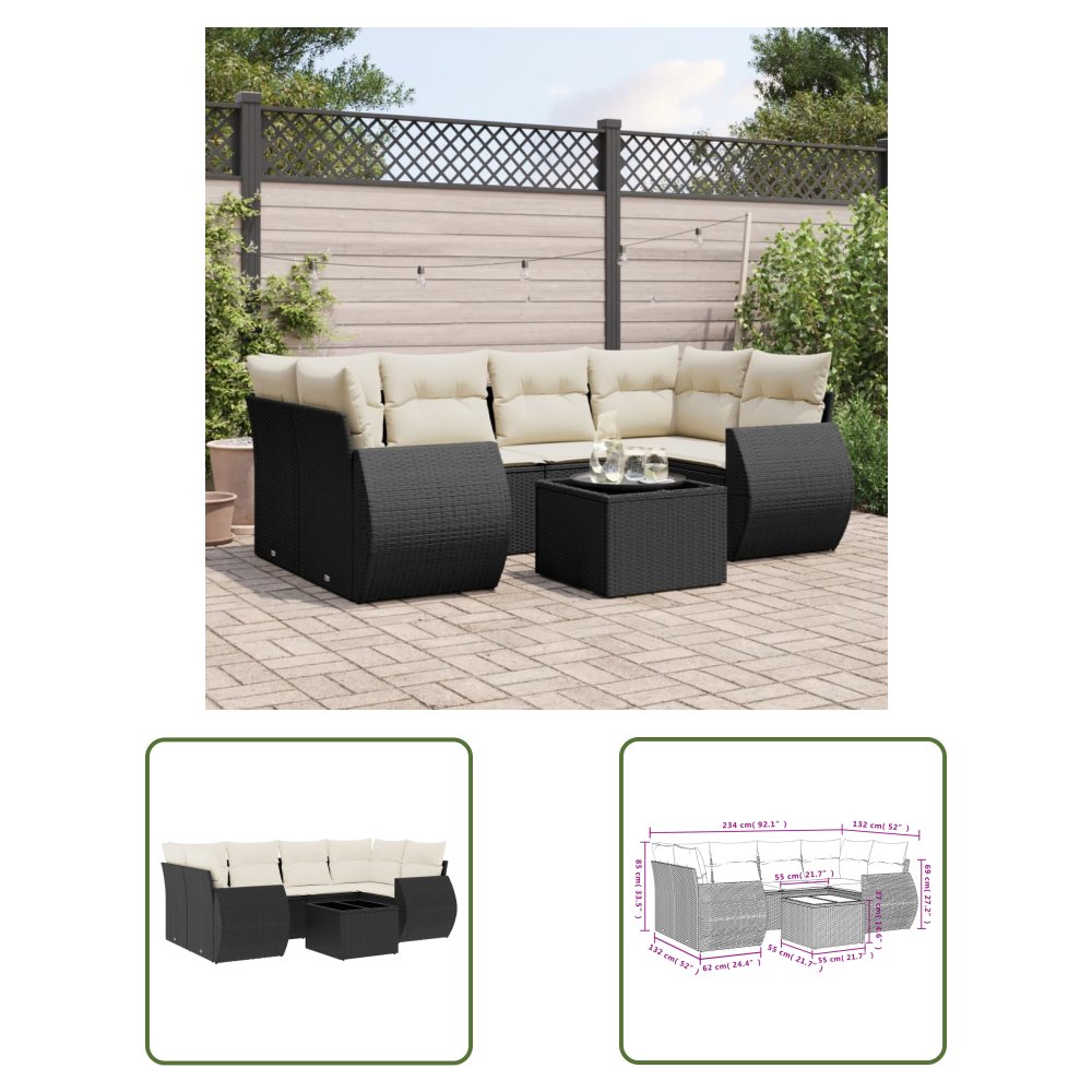 The Living Store 7-cz. zestaw wypoczynkowy do ogrodu - z poduszkami - czarny - Sofa Ogrodowa