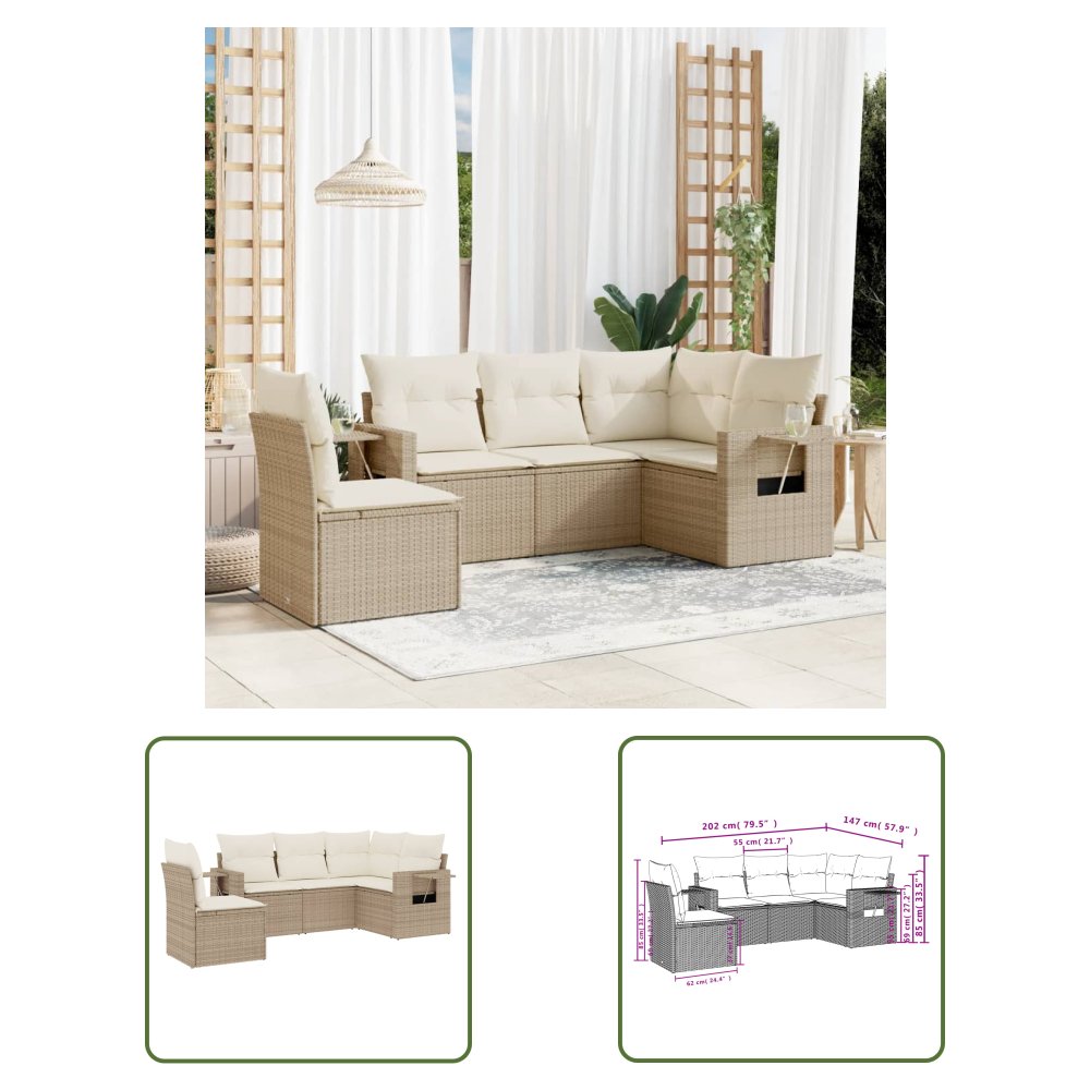 The Living Store 5-cz. zestaw mebli ogrodowych z poduszkami - beżowy - polirattan - Sofa Ogrodowa