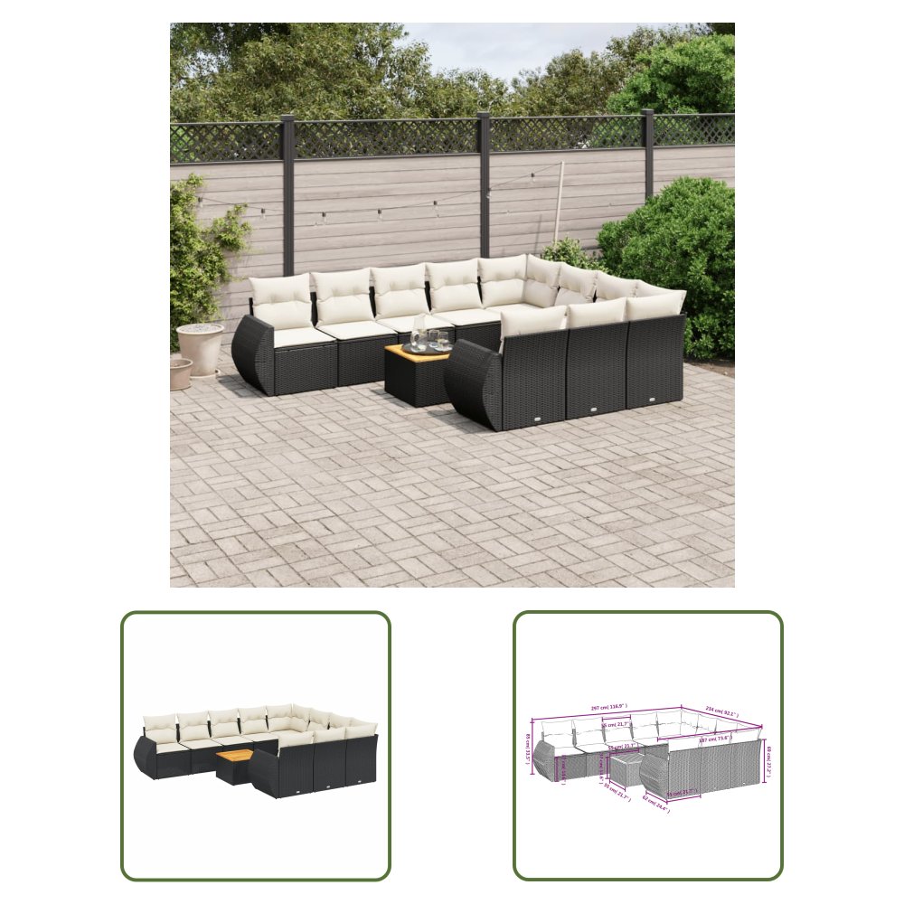 The Living Store 11-cz. zestaw wypoczynkowy do ogrodu - poduszki czarny rattan PE - Sofa Ogrodowa