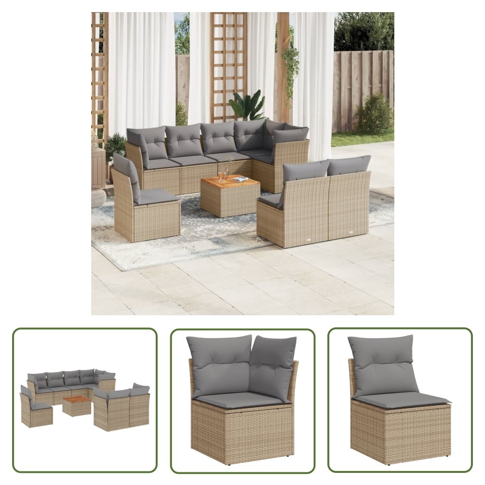 The Living Store 9-cz. zestaw mebli ogrodowych z poduszkami - mieszany beż - Sofa Ogrodowa