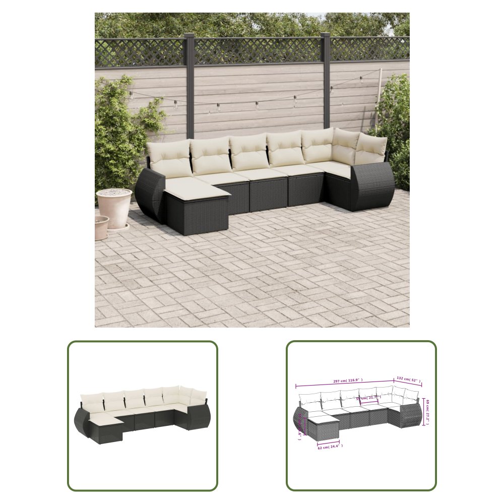 The Living Store 7-cz. zestaw wypoczynkowy do ogrodu - z poduszkami - czarny - Sofa Ogrodowa