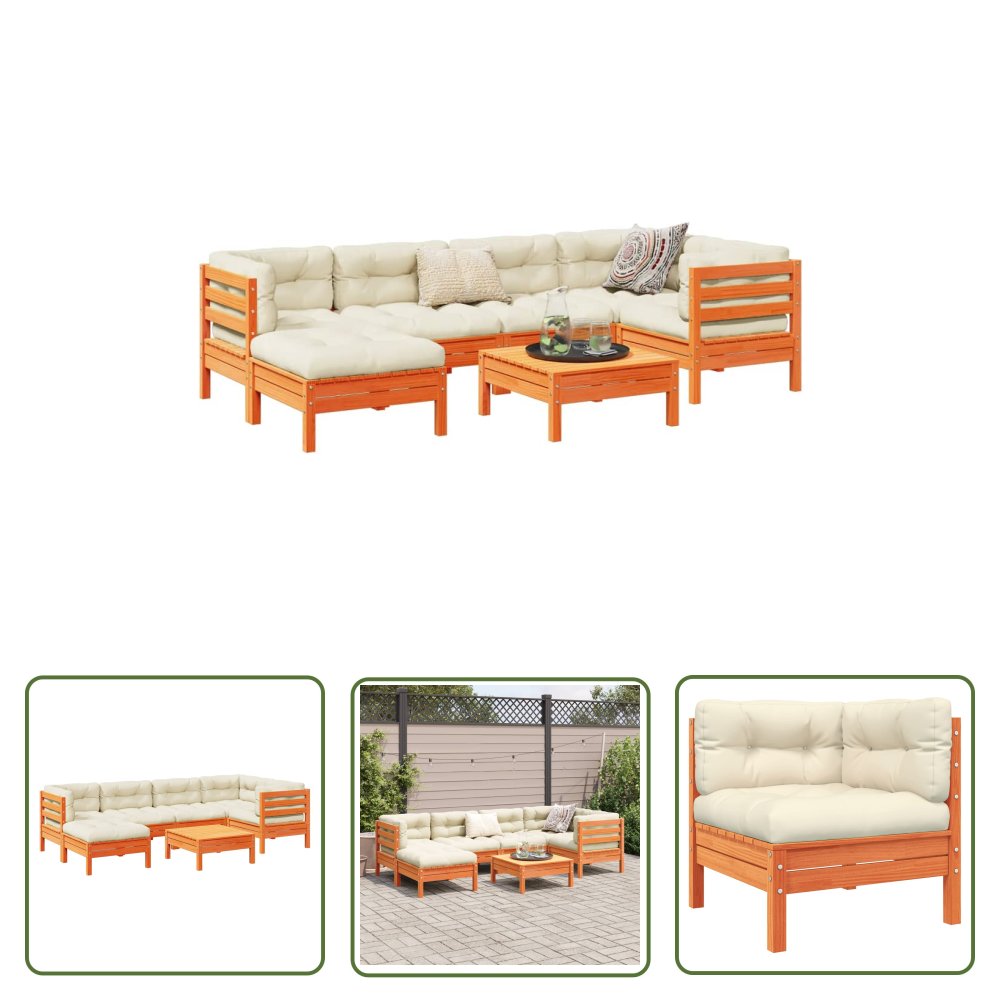 The Living Store 7-cz zestaw wypoczynkowy do ogrodu - z poduszkami - woskowy brąz - Zestaw Wypoczynkowy Do Ogrodu