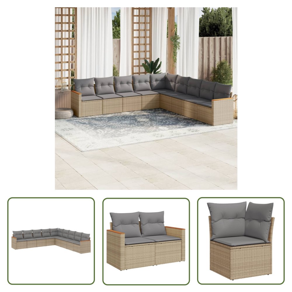 The Living Store 9-cz. zestaw mebli ogrodowych z poduszkami - mieszany beż - Sofa Ogrodowa