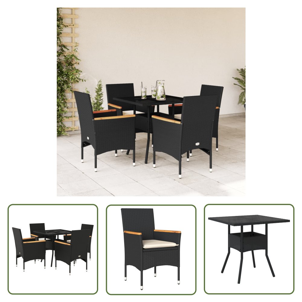 The Living Store 5-cz. zestaw mebli ogrodowych z poduszkami - czarny - polirattan - Meble Ogrodowe