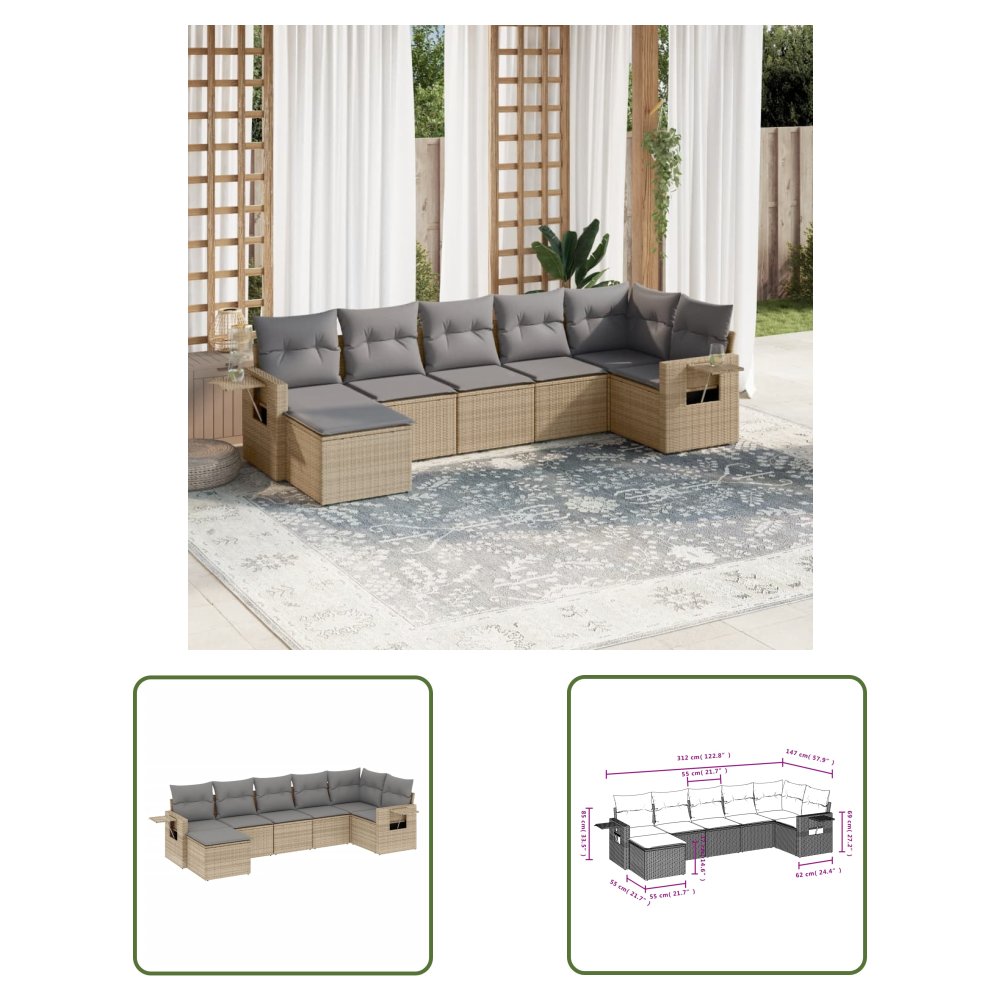 The Living Store 7-cz. zestaw wypoczynkowy do ogrodu - z poduszkami - beżowy - Sofa Ogrodowa