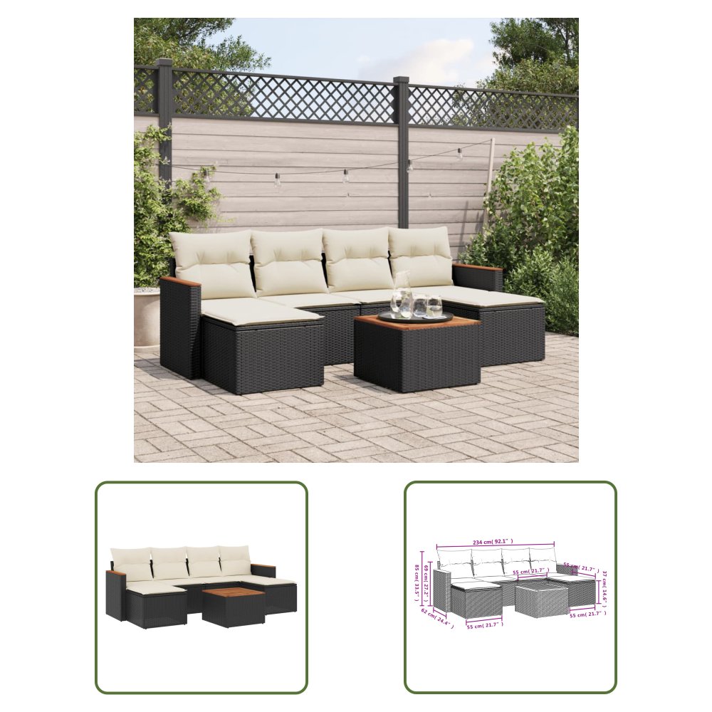 The Living Store 7-cz. zestaw wypoczynkowy do ogrodu - z poduszkami - czarny - Sofa Ogrodowa
