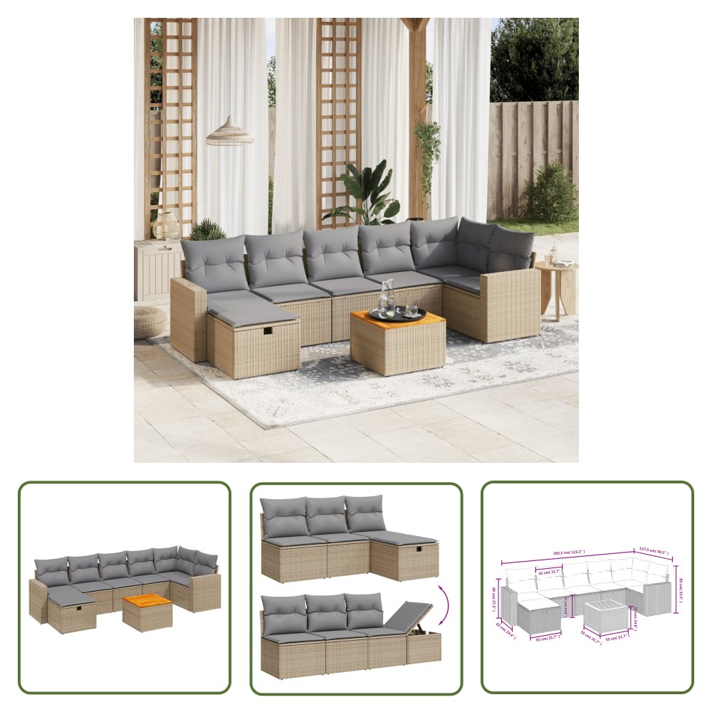 The Living Store 8-cz. zestaw mebli ogrodowych z poduszkami - mieszany beż - Sofa Ogrodowa