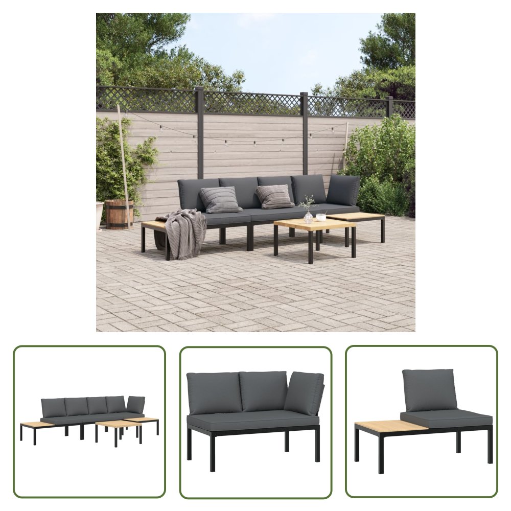 The Living Store 4-cz. zestaw mebli do ogrodu - z poduszkami - czarne aluminium - Zestaw Wypoczynkowy Do Ogrodu