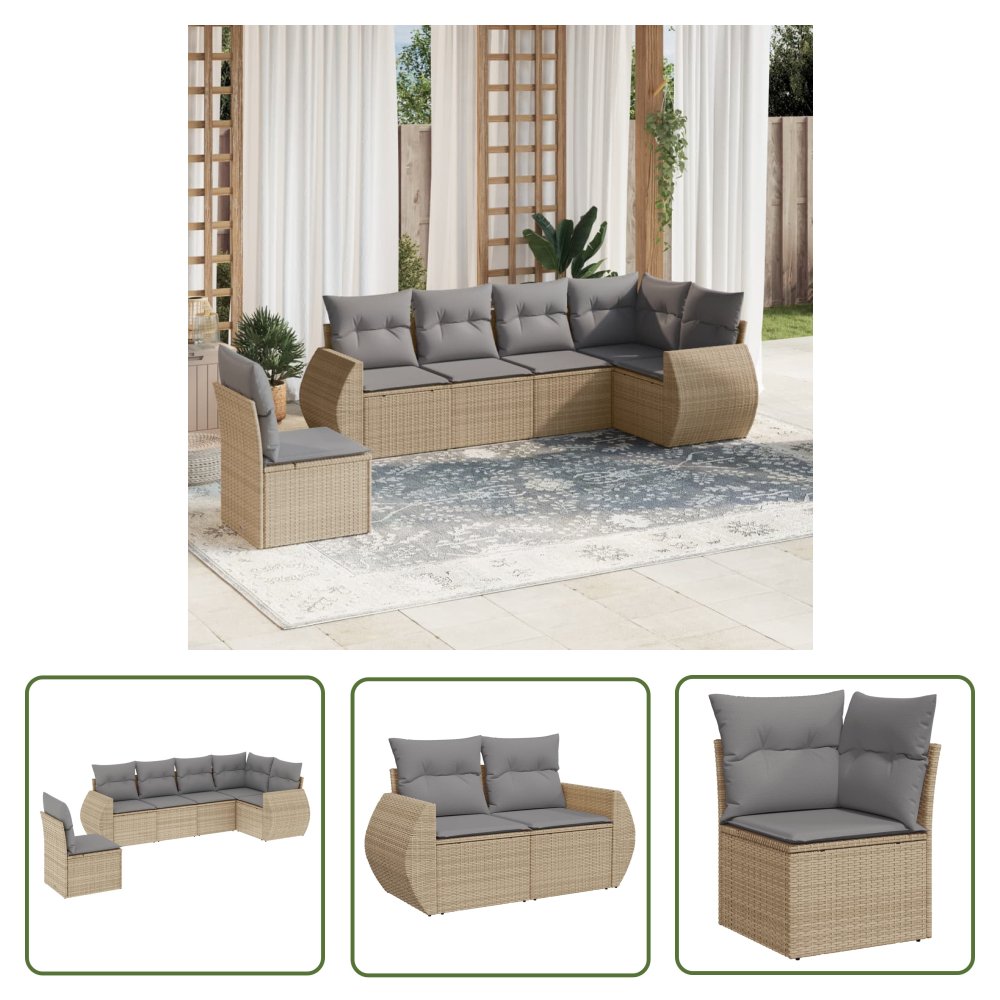 The Living Store 6-cz. zestaw mebli ogrodowych z poduszkami - beżowy - polirattan - Sofa Ogrodowa