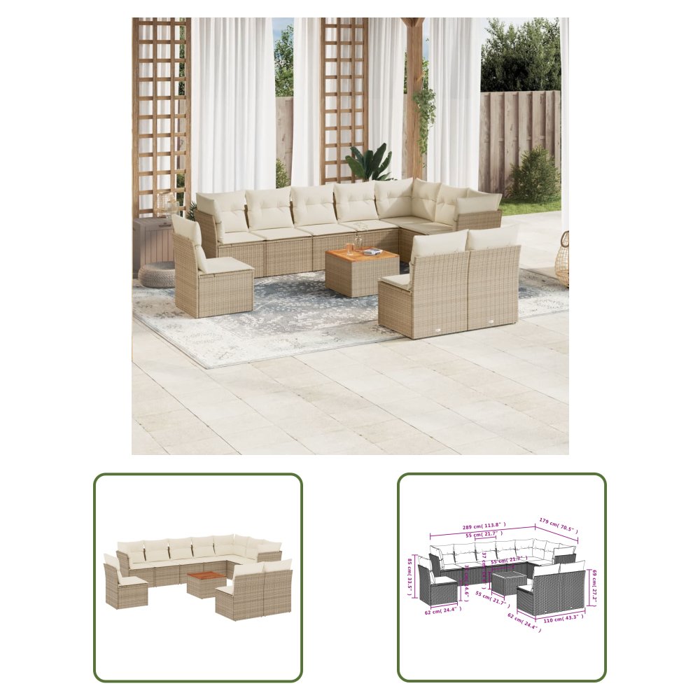 The Living Store 11-cz. zestaw mebli ogrodowych z poduszkami - beżowy - polirattan - Sofa Ogrodowa