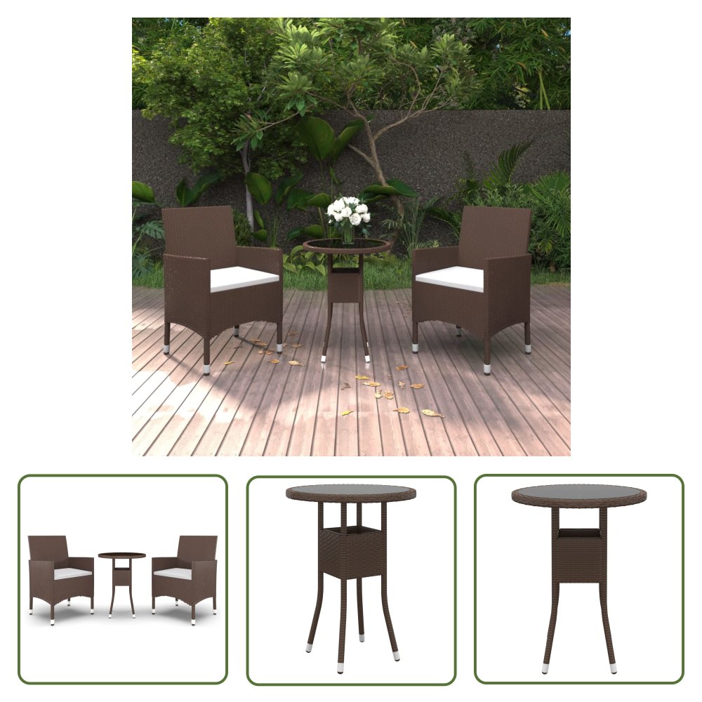 The Living Store 3-częściowy zestaw mebli ogrodowych - polirattan - brązowy - Meble Ogrodowe