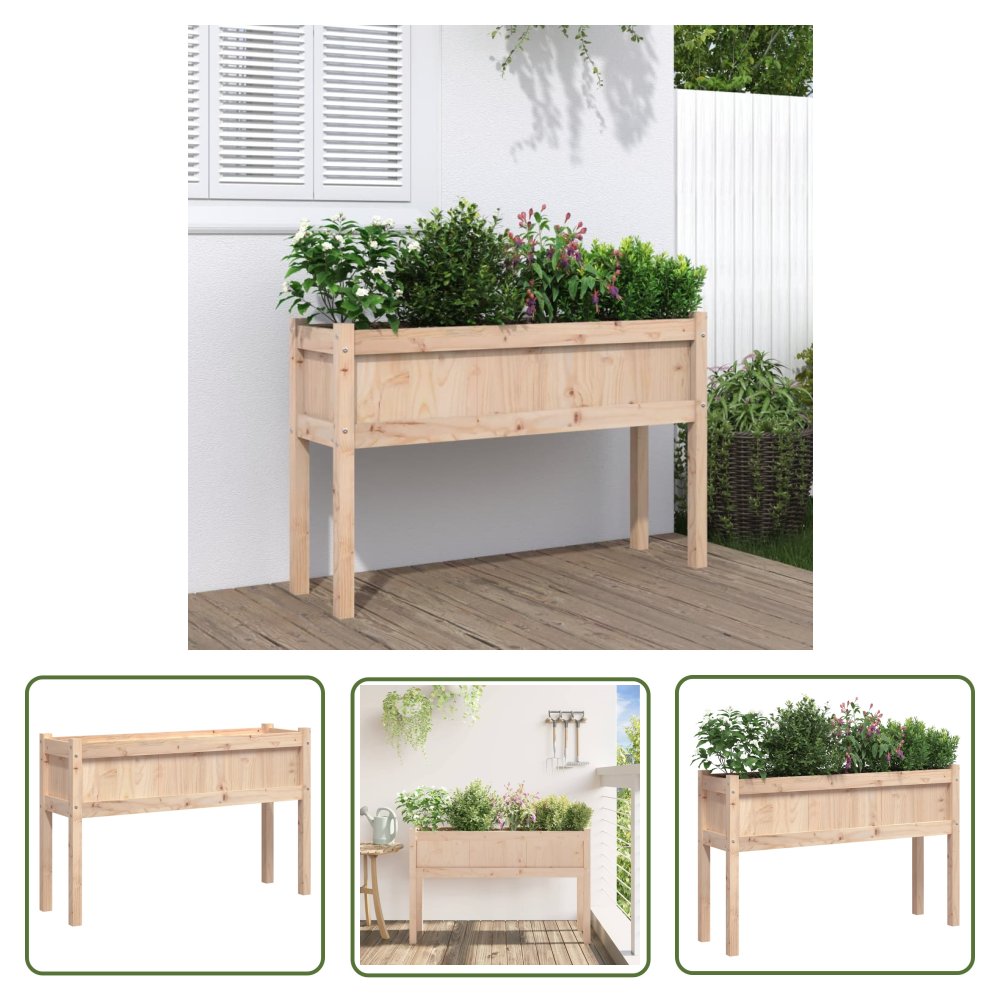 The Living Store Donica ogrodowa na nogach - 110x31x70 cm - lite drewno sosnowe - Doniczka