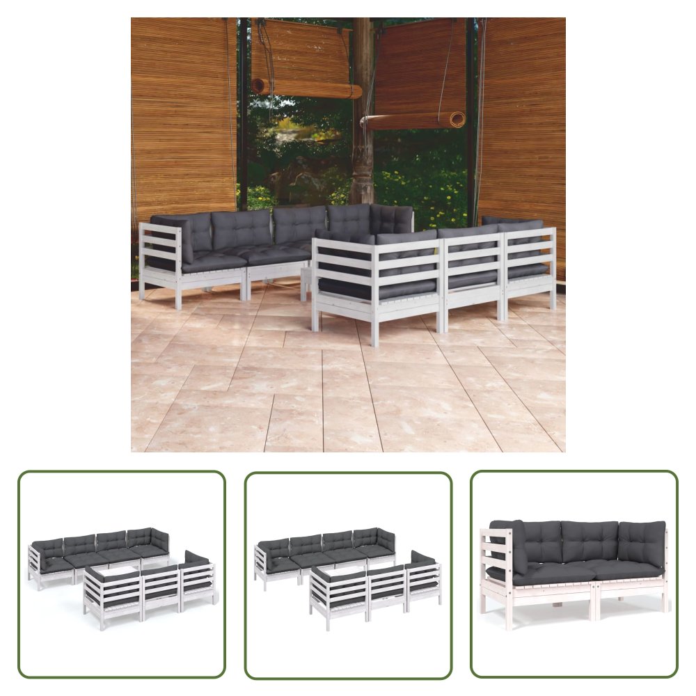 The Living Store 8-cz. zestaw wypoczynkowy do ogrodu - z poduszkami - lita sosna - Zestaw Wypoczynkowy Do Ogrodu