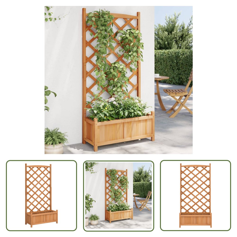 The Living Store Donica z trejażem - brązowa - lite drewno jodłowe - Skrzynia Na Rośliny