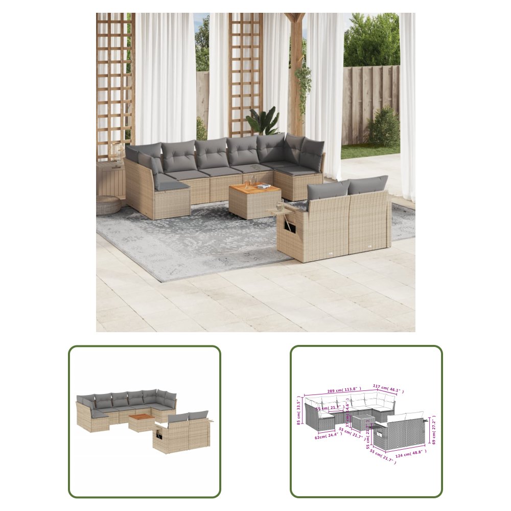 The Living Store 10-cz. zestaw mebli ogrodowych z poduszkami - mieszany beż - Sofa Ogrodowa