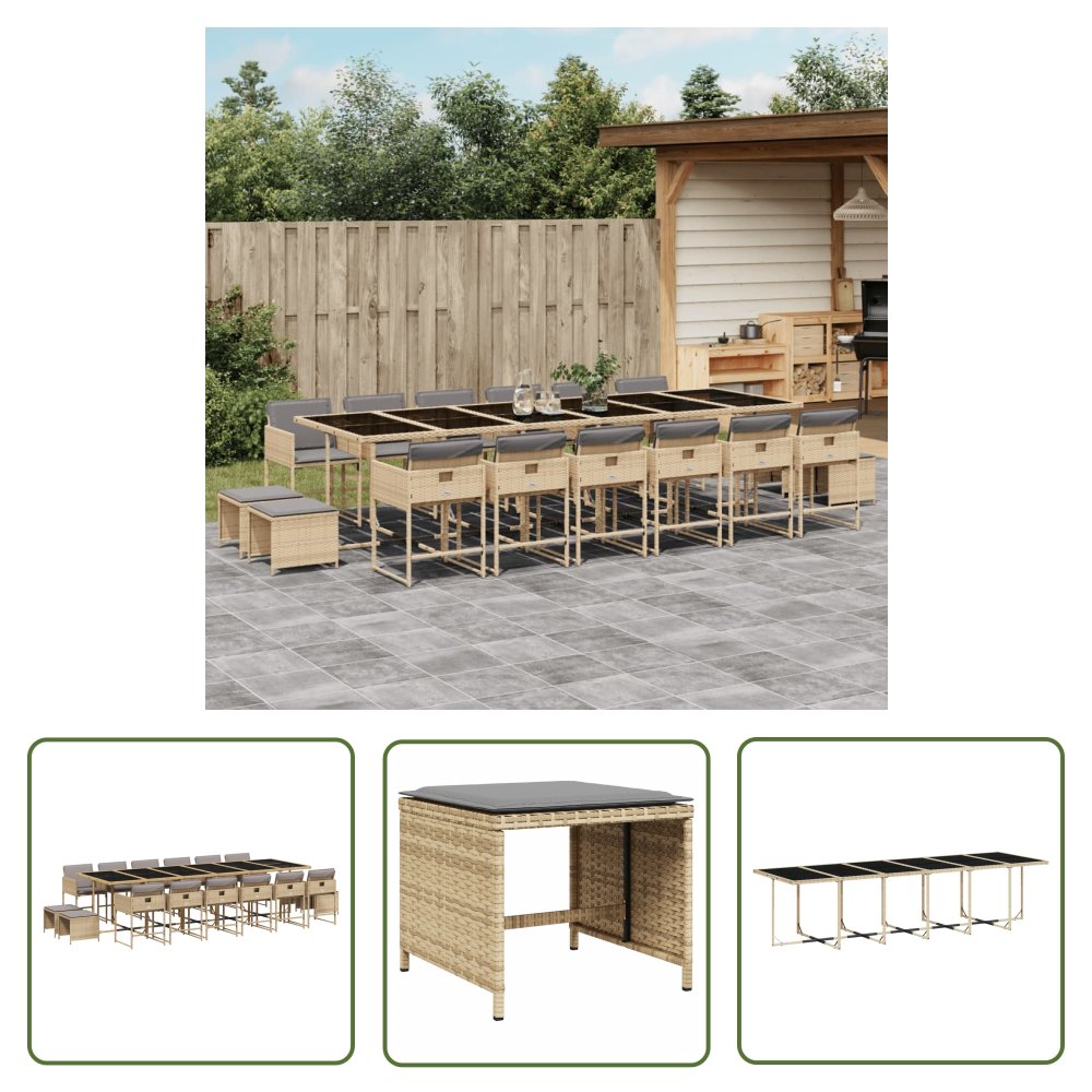 The Living Store 17-cz. zestaw mebli ogrodowych z poduszkami - mieszany beż - Meble Ogrodowe