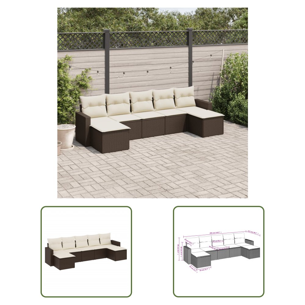 The Living Store 7-cz. zestaw wypoczynkowy do ogrodu - z poduszkami - brązowy - Sofa Ogrodowa