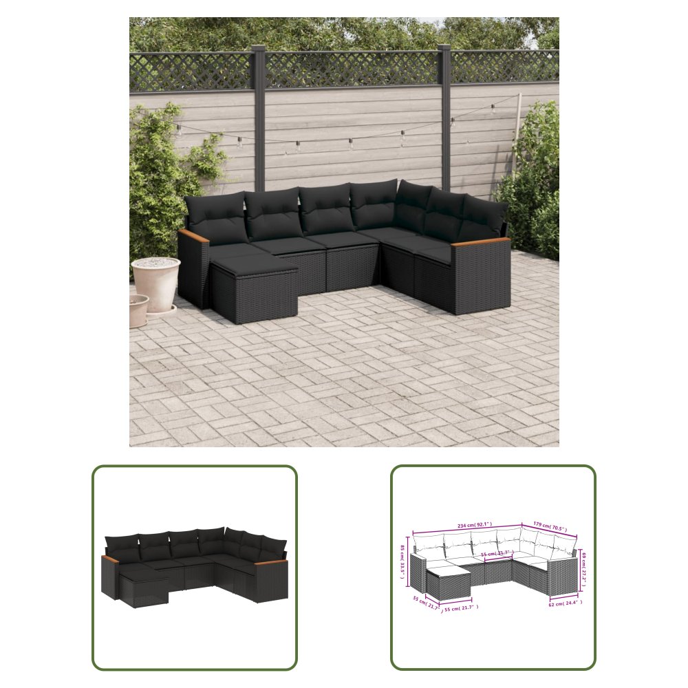The Living Store 7-cz. zestaw wypoczynkowy do ogrodu - z poduszkami - czarny - Sofa Ogrodowa