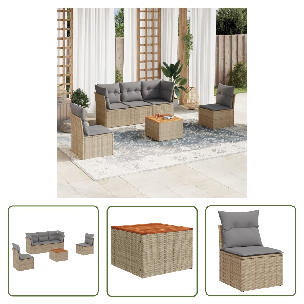 The Living Store 6-cz. zestaw mebli ogrodowych z poduszkami - mieszany beż - Sofa Ogrodowa